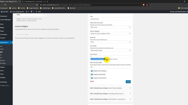 Full Widgets Settings and Options for GraceMag WordPress Theme смотреть онлайн