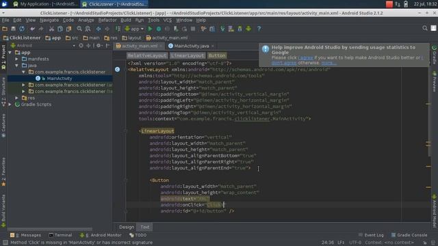 Android Studio: El evento onClick desde el XML смотреть онлайн