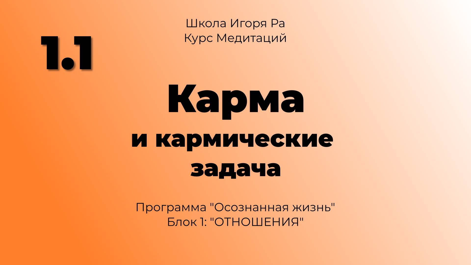 1.1 Карма и кармические задачи. Медитация 