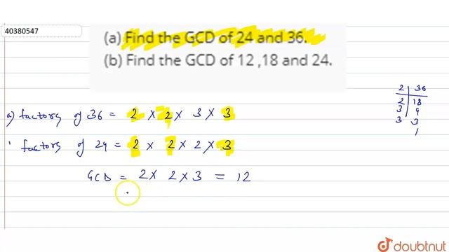 (a) Find the GCD of 24 and 36. (b) Find the GCD of 12 ,18 and 24. | 8 | REAL NUMBERS AND LCM AN... смотреть онлайн