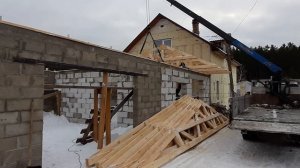 Монтаж фермы из дерева - пролет 8800мм