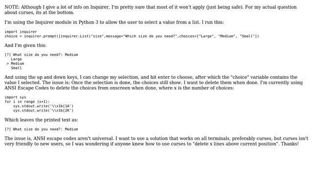 Python Inquirer Module: Remove Choices When Done (Using Curses) смотреть онлайн