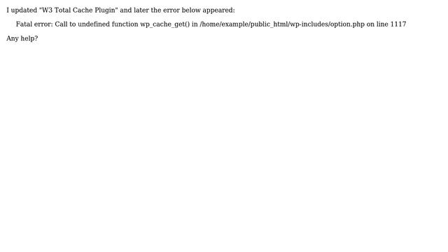 Getting "Fatal error: Call to undefined function wp_cache_get() in option.php" after updating a... смотреть онлайн