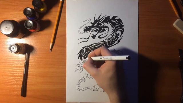 Красивейший рисунок Дракона (Виверны) линером/тушью | drawing of the Dragon (Wyverns) liner / ink смотреть онлайн