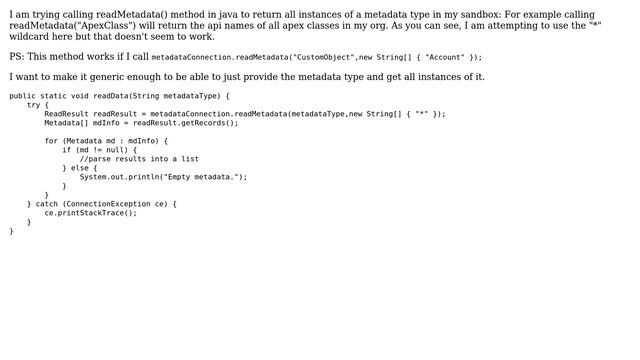 Salesforce: Java - Metadata Api readMetadata() not returning corrrect info смотреть онлайн