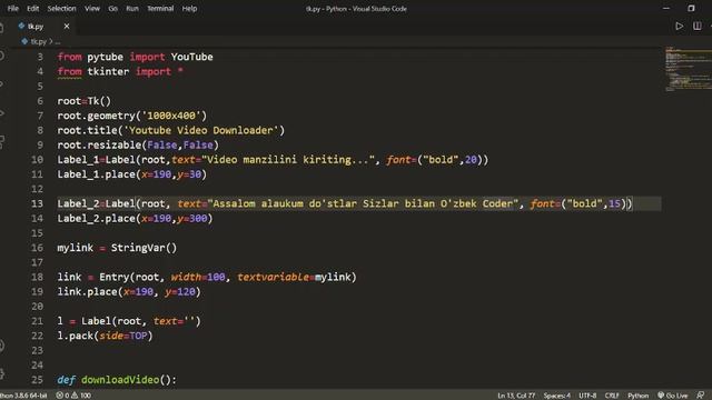 Pytube yordamida dasturlar How to create pytube in python. Python dasturlash tilida application смотреть онлайн