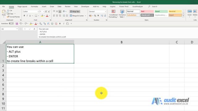 Remove line breaks from cell in Excel -Unwrap the text in a cell смотреть онлайн
