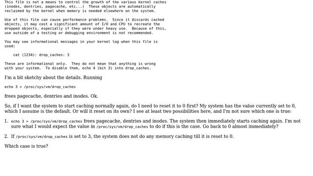 Unix & Linux: Setting /proc/sys/vm/drop_caches to clear cache смотреть онлайн