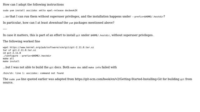 How to adapt `sudo yum install ...` instructions to install packages under `$HOME/.hostdir`... смотреть онлайн