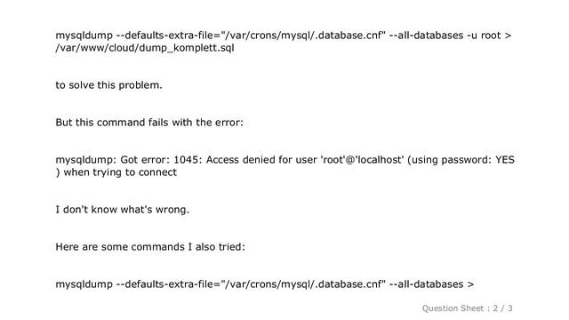 MySQL : Mysqldump without password in crontab смотреть онлайн