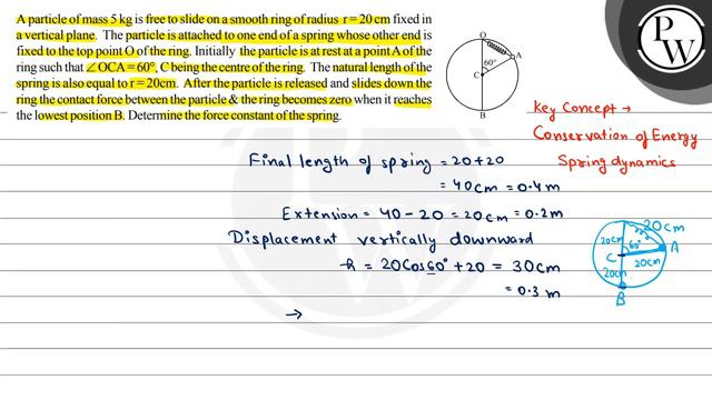 , , A particle of mass 5  kg is free to slide on a smooth ring of radius r=20  cm fixed in a vert.. смотреть онлайн