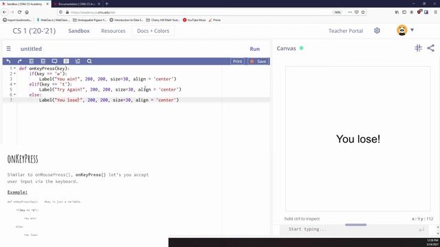 CMU CS Academy Unit 4 Part 2 onKeyPress and onKeyRelease смотреть онлайн