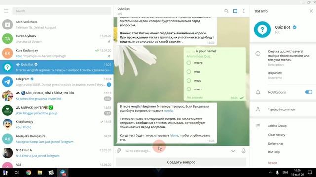 Telegram АРКЫЛУУ ТЕСТ ТҮЗҮҮ || Создание викторина с помощью Quiz Bot|| create quiz in telegram смотреть онлайн