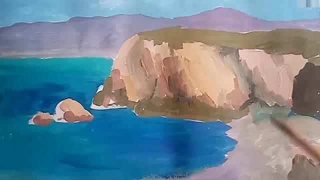 как нарисовать МОРСКОЙ ПЕЙЗАЖ ГУАШЬЮ ?️?Seascape Gouache?
