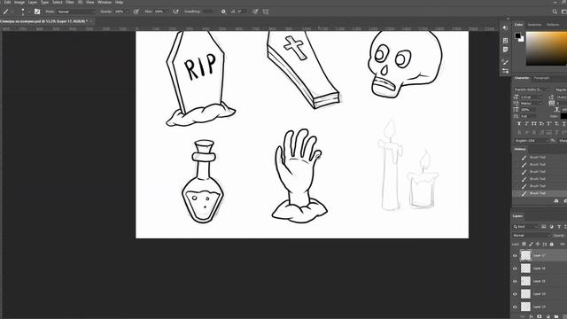 Как нарисовать стикеры к Хэллоуину. Рисуем 9 стикеров в мультяшном стиле к празднику Хэллоуин.