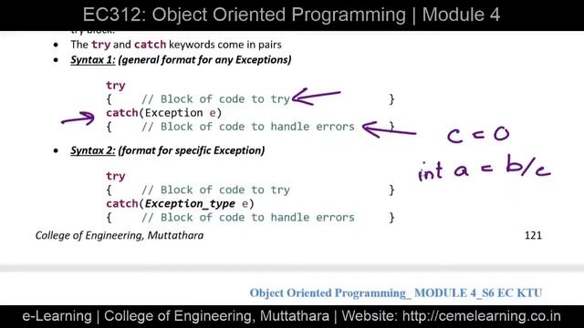 Exception handling in JAVA | EC312 | Object Oriented Programming | Module 4 | KTU смотреть онлайн