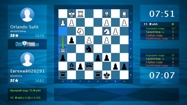 Chess Game Analysis: Orlando Sulit - Евгений020291 : 1/2-1/2 (By ChessFriends.com) смотреть онлайн