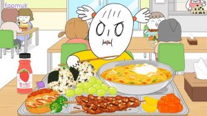 급식 먹방 3탄! (크림 카레우동, 닭꼬치,주먹밥,샐러드빵)  애니먹방 / school lunch Mukbang3! Animation ASMR /foomuk