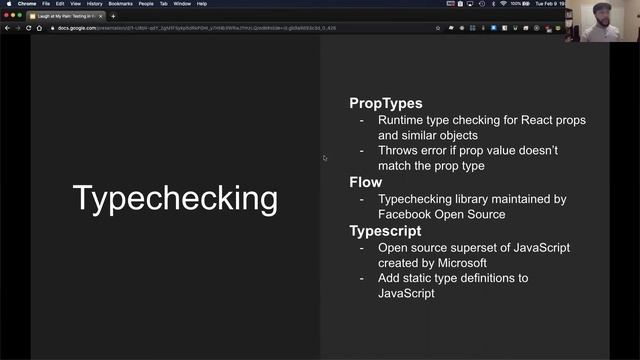 Tools for Formatting and Type-Checking Your Code (Testing in React) - ReactJS Dallas snippet смотреть онлайн