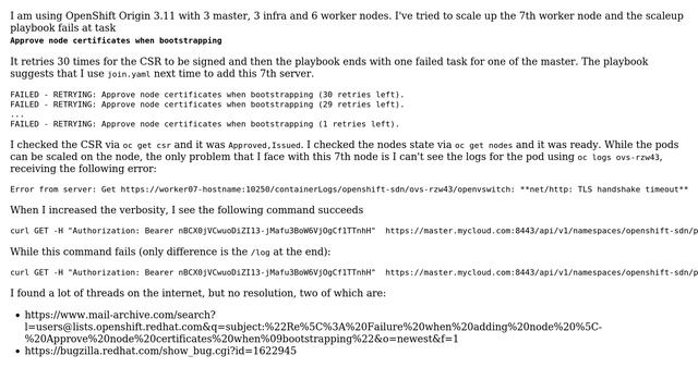 Openshift origin 3.11 scaleup.yaml fails on task "Approve node certificates when bootstrapping" смотреть онлайн
