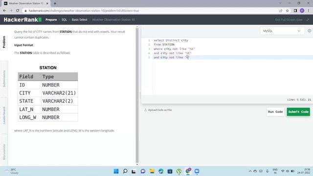 |Hacker Rank SQL| Weather Observation Station 10| SQL solve challenge| Hacker Rank sql queries| смотреть онлайн