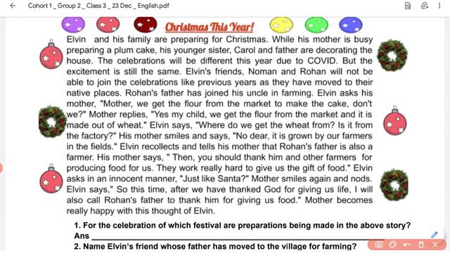 English Worksheet 139 for 3rd/ Paragraph Solving- Christmas This Year/ DOE Delhi/ 23 December 2020 смотреть онлайн