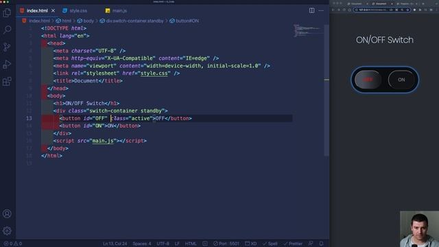 Build a ON /OFF switch Button using HTML CSS and JavaScript смотреть онлайн