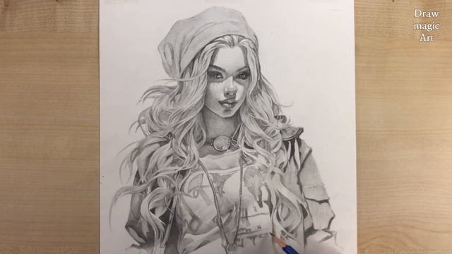 비니모자 쓴 여자 그리기 | Drawing a woman wearing a beanie hat | a pencil drawing | Drawmagic Art смотреть онлайн