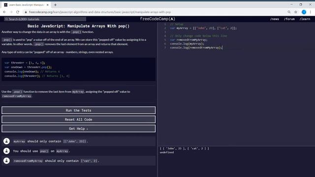 Basic JavaScript (42/111) | Manipulate Arrays With pop() | freeCodeCamp смотреть онлайн