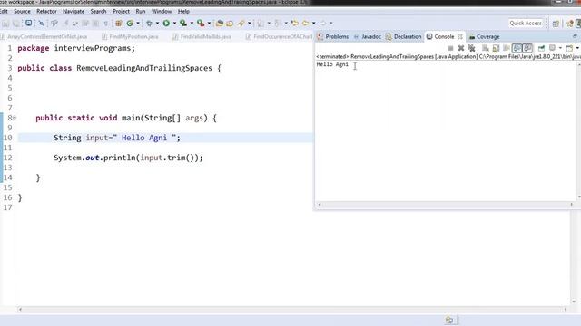 Java Interview Programs | 11 | Remove the leading and trailing spaces in a string | Tamil смотреть онлайн