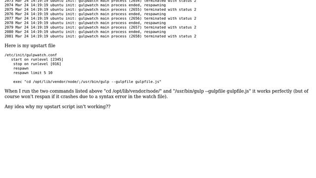 My upstart script is says its running but doesn't actually run - Ubuntu 10.04 LTS смотреть онлайн