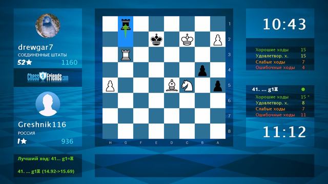 Chess Game Analysis: drewgar7 - Greshnik116 : 1-0 (By ChessFriends.com) смотреть онлайн