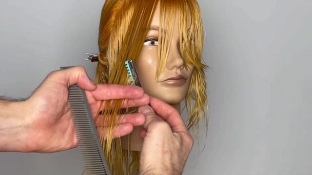 How to cut a long textured Shag bang/fringe with a razor - step by step hair cutting tutorial смотреть онлайн