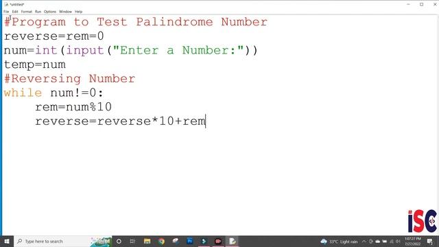 Testing Palindrome Number using Python. смотреть онлайн