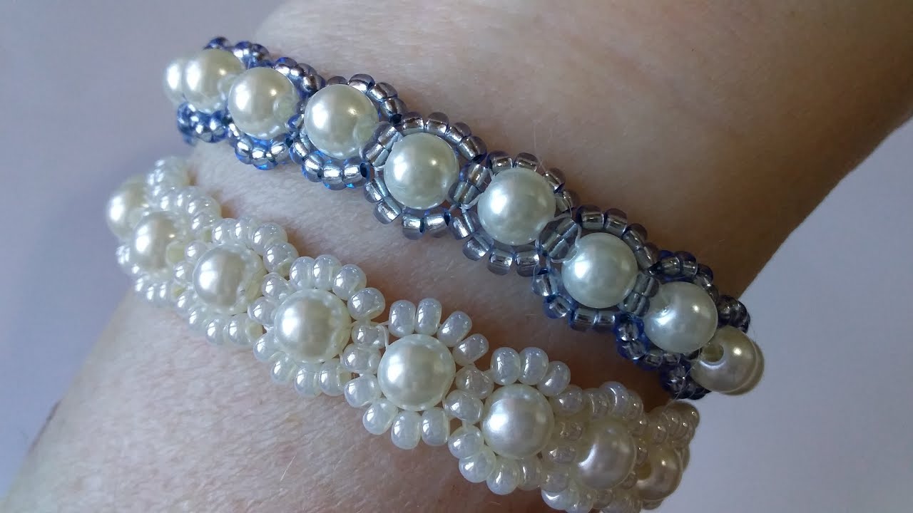 Бисероплетение. Украшение из бисера. Браслет из бисера и бусин. Мастер класс. Пошаговый МК . смотреть онлайн