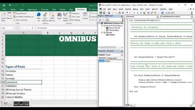Omnibus Excel Tutorials - Types of Paste and Creating Worksheets from Range смотреть онлайн