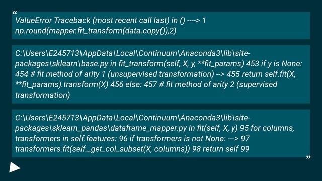 Sklearn-Pandas DataFrameMapper: mapper.fit_transform gives ValueError: bad input shape (8, 2) смотреть онлайн