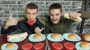 Шаурма бургер красная икра кто быстрее съест? Соревнования по поеданию много еды на скорость