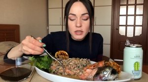 MUKBANG | Форель запеченная фаршированная морским коктейлем. Кафе РИМ Trout | не ASMR