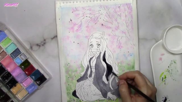 Рисую Незуко Камадо из аниме Клинок, рассекающий демонов. смотреть онлайн