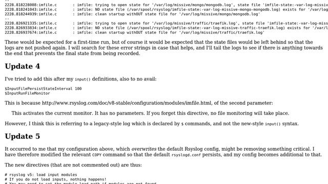 How to debug the Rsyslog error "NO state file (/path/to/statefile) exists for /path/to/log"? смотреть онлайн
