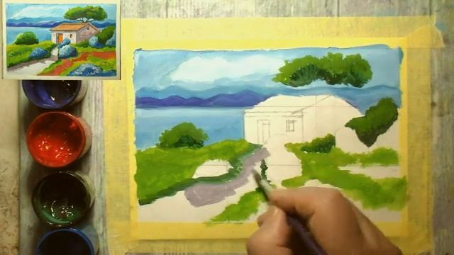 Как нарисовать летний пейзаж для начинающих - Рисуем просто смотреть онлайн