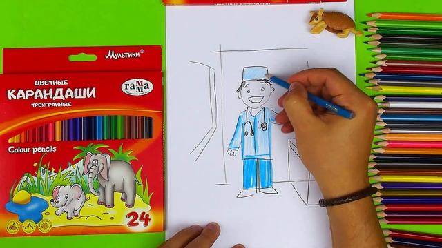 Как нарисовать ДОКТОРА папа врач - рисунки для детей смотреть онлайн