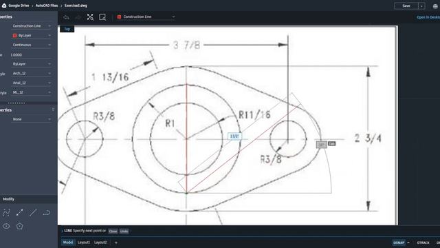 AutoCAD Web 043 Exercise 2 Part 1 - Construction Lines, Layers, MatchProp смотреть онлайн