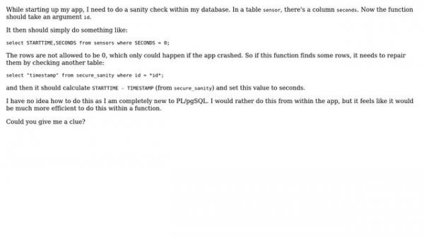 Databases: Plpgsql (Postgres) function for sanity check