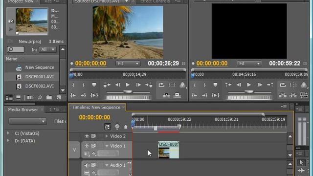Добавление клипов в монтажную область в Adobe Premiere CS4 (14/39) смотреть онлайн