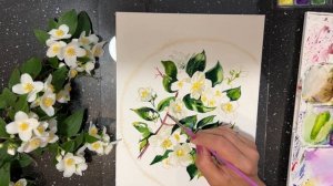 Ветка жасмина. Акварельный скетч с натуры/ Jasmine Branch watercolor tutorial