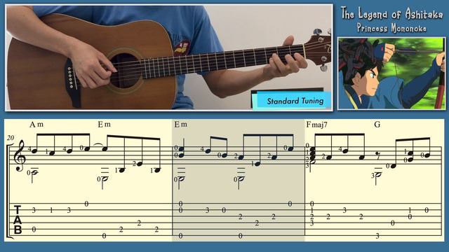 The Legend of Ashitaka / Princess Mononoke (Easy Guitar) [Notation + TAB] смотреть онлайн