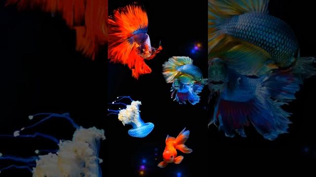 Colorful Fish Excitement. Bright on Black. Nature's beauty. Amazing aquarium. Fantasy world. смотреть онлайн