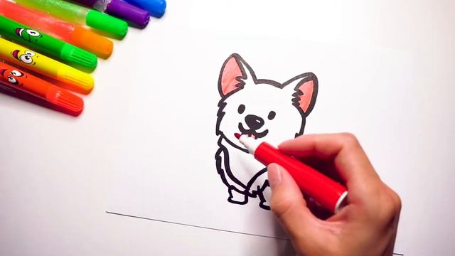 Как нарисовать собаку КОРГИ. How to draw CORGI dog. Рисунок КОРГИ поэтапно. смотреть онлайн